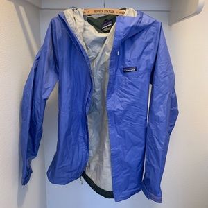 Patagonia blue/purple hooded rain jacket